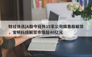 财经快讯|A股今日共15家公司限售股解禁，宝明科技解禁市值超40亿元