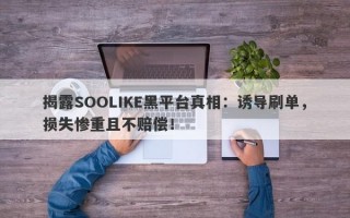 揭露SOOLIKE黑平台真相：诱导刷单，损失惨重且不赔偿！